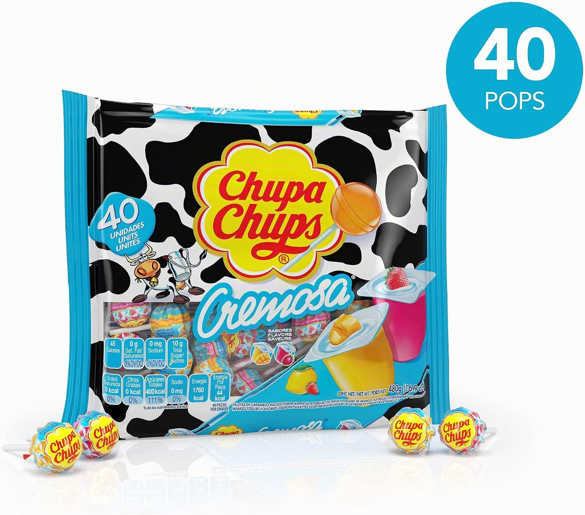 Chupa Chups Lollipops - Sabor a yogur (40 ct. Bolsa) sin grasa.