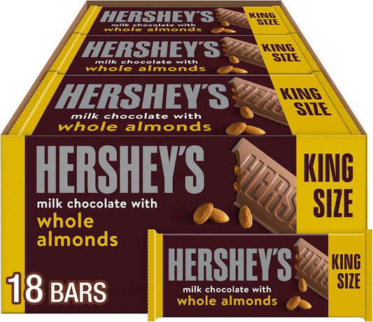 HERSHEY'S Chocolate Candy Bars with Almonds, King Size (Pack of 18)
