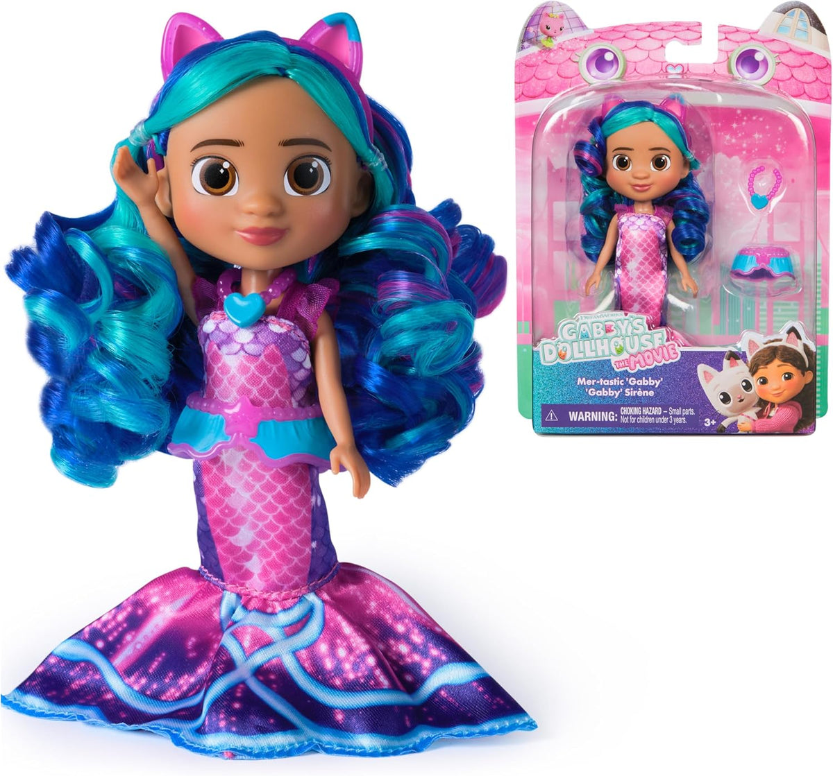 Gabby’s Dollhouse: The Movie, muñeca Gabby Sirena, Accesorios y Ropa temática de Sirena, Juguetes para niños y niñas a Partir de 3 años