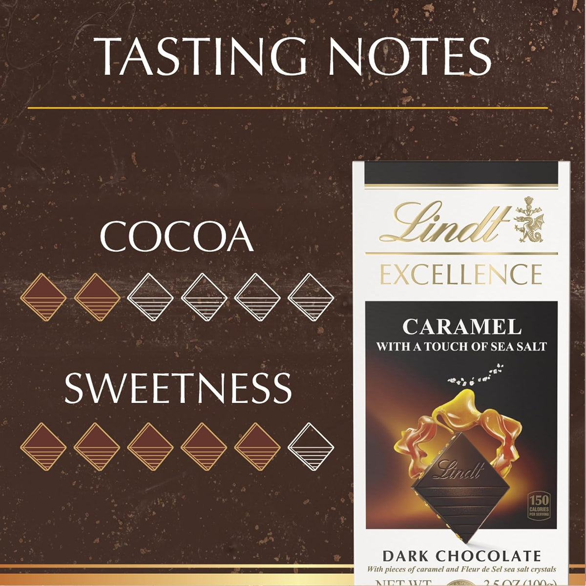 VERSAINSECT LLENCE Caramel Sea Salt Dark Chocolate Candy Bar, Dark Chocolate with Pieces of Caramel and Sea Salt Crystals, 3.5 oz. Bar