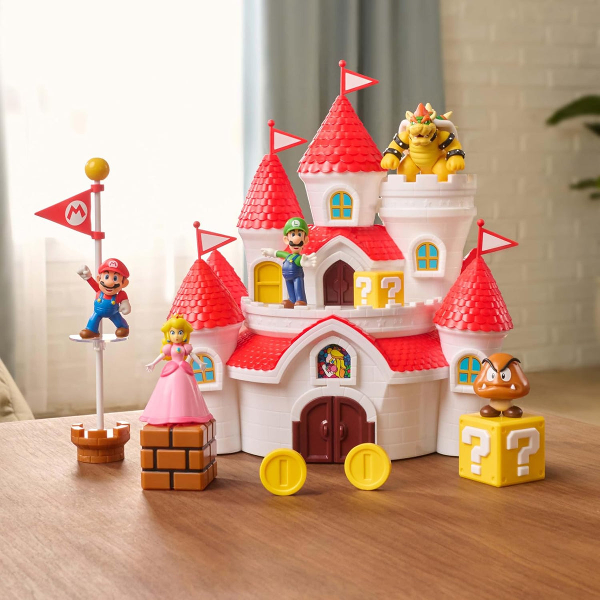Nintendo Super Mario Deluxe Mushroom Kingdom Castle Playset with 5 2.5" Articulated Action Figures & 4 Accessories (Includes Mario, Luigi, Princess Peach, Bowser)