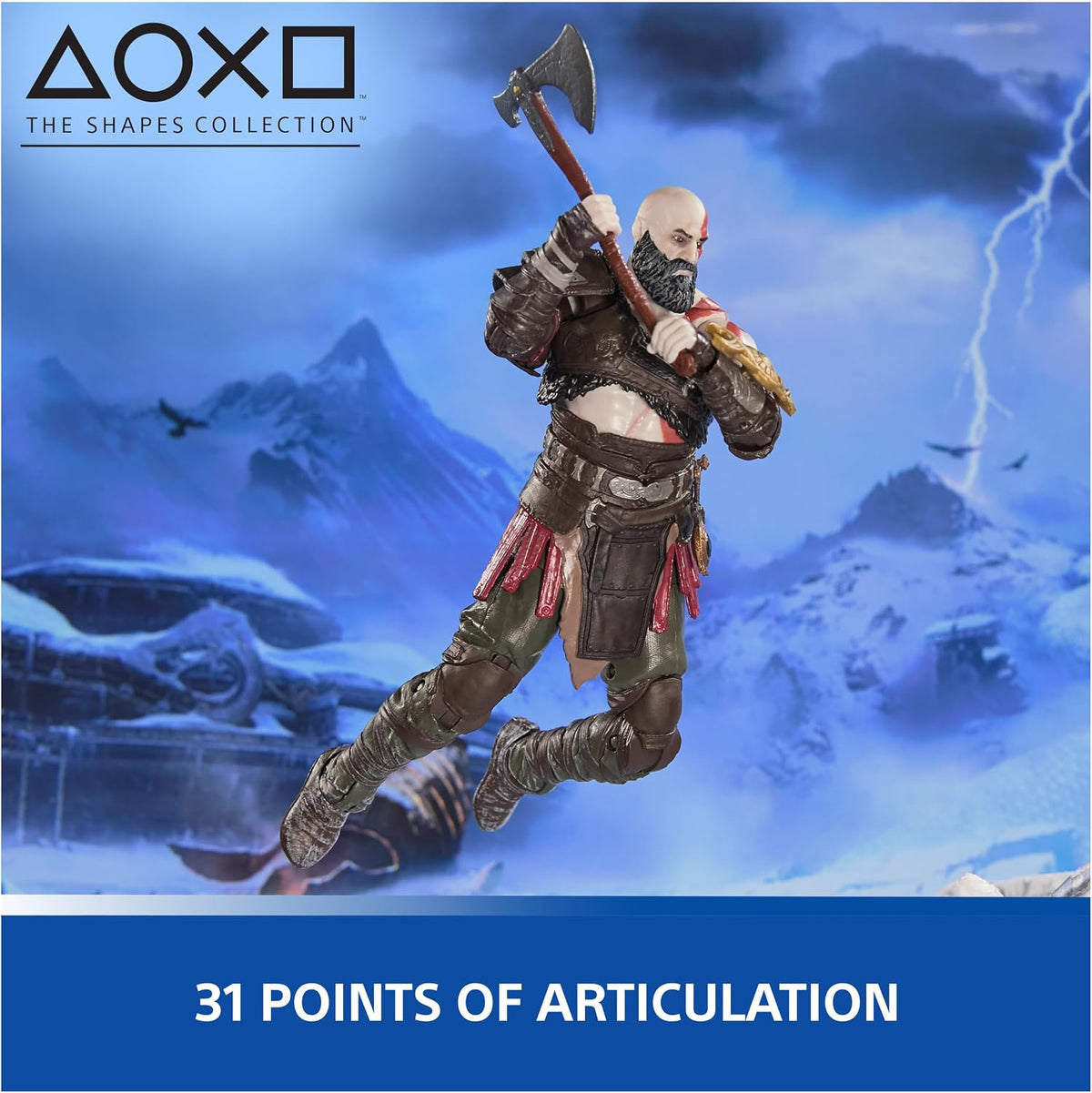 PlayStation God of War Ragnarök, Figura de Acción de Kratos de 15 Cm con 5 Accesorios, The Shapes Collection, Para Fans y Coleccionistas de la PS5 a Partir de 17 Años