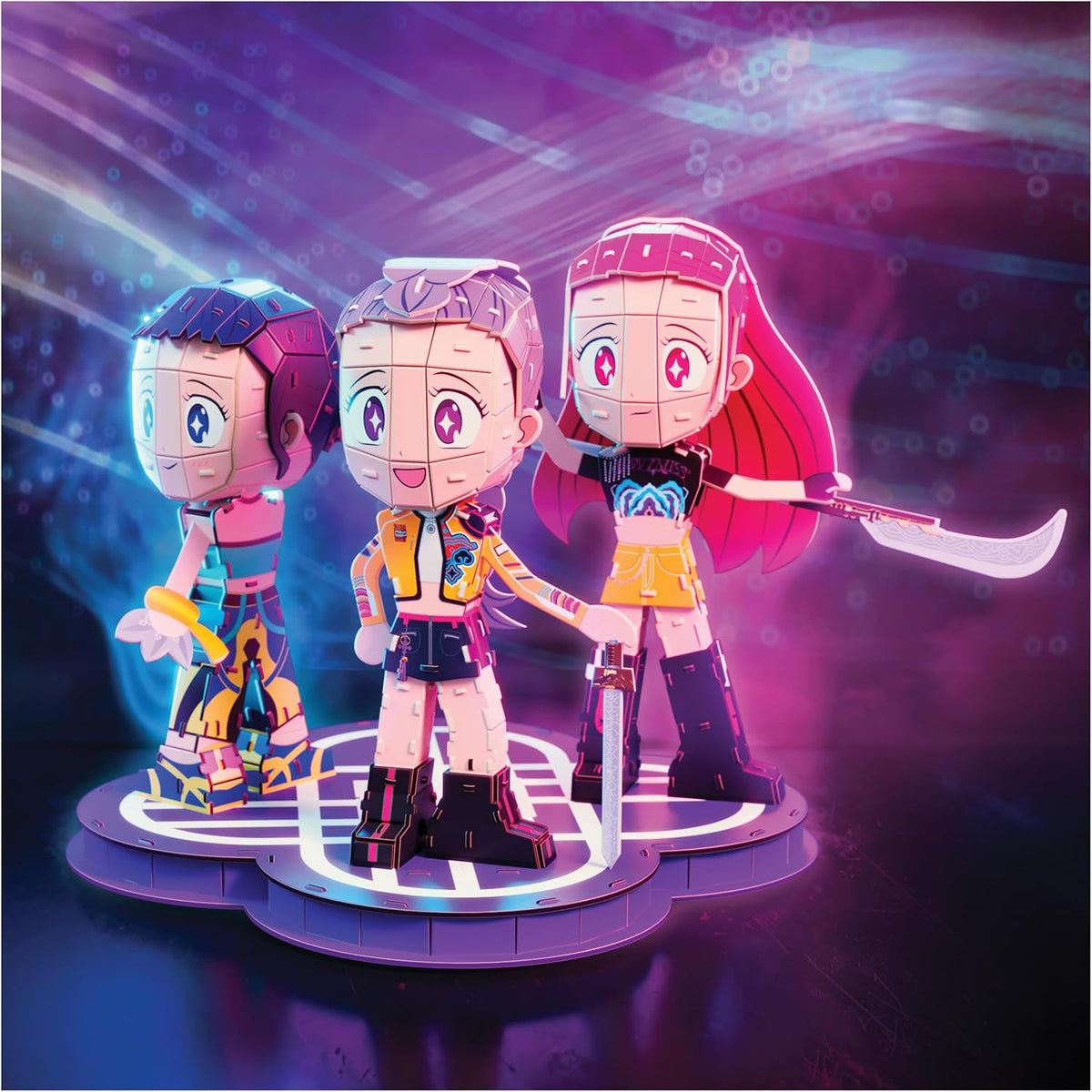 4D Build, KPOP Demon Hunters HUNTR/X Chibi 3D Puzzle, Rumi, Zoey & Mira with HUNTR/X Logo, KPOP Demon Hunters Collectible Model Kit, Desk Décor & Display Piece for Fans, 168 Pieces, for Ages 12 & Up