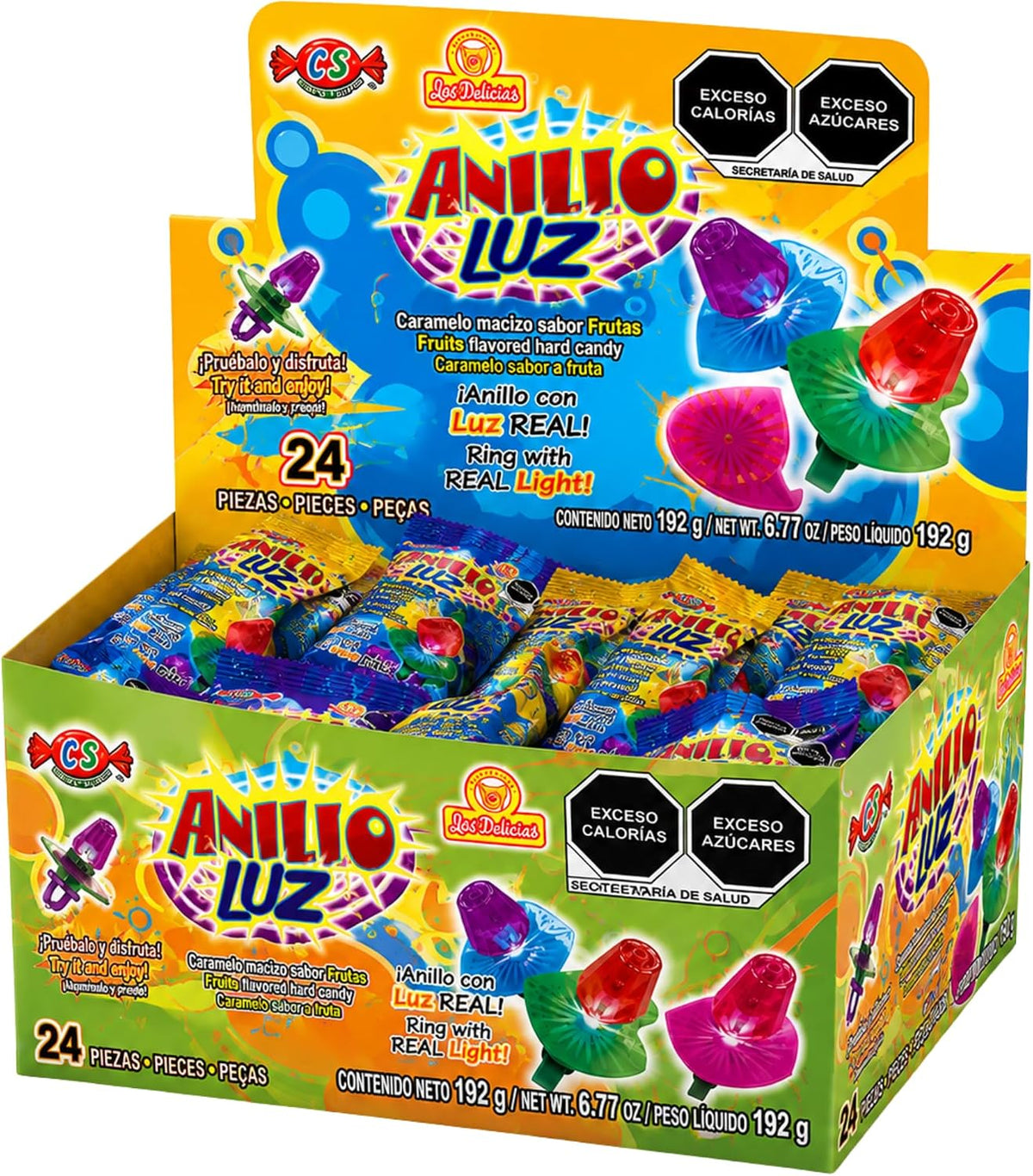Anillo Luz 24 piezas, Caramelo Sabores Surtidos, Las Delicias.