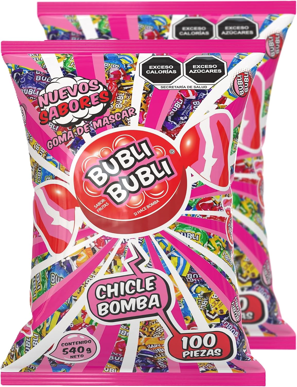 Bubli Bubli Surtido | 2 Pack | Goma de Mascar Suave | Sabores Frutales | 540g c/u | Chicle sabor frutas | 100 pz c/u