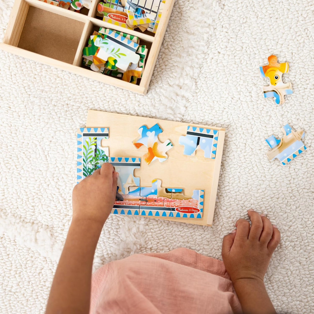 Melissa & Doug Rompecabezas de Mascotas en una Caja, Cuatro Rompecabezas, Juguete de Madera, Resistente Caja de Madera para Almacenamiento (48 Piezas) - FSC-Certified