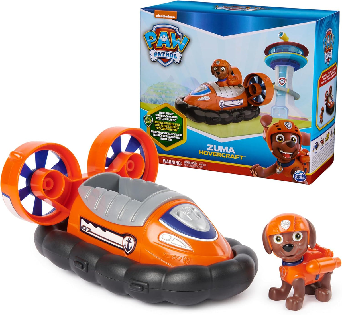 Paw Patrol, Zuma'S Hovercraft, vehículo de Juguete con Figura de acción Coleccionable, Juguetes para niños de Mente sostenible para niños y niñas a Partir de 3 años