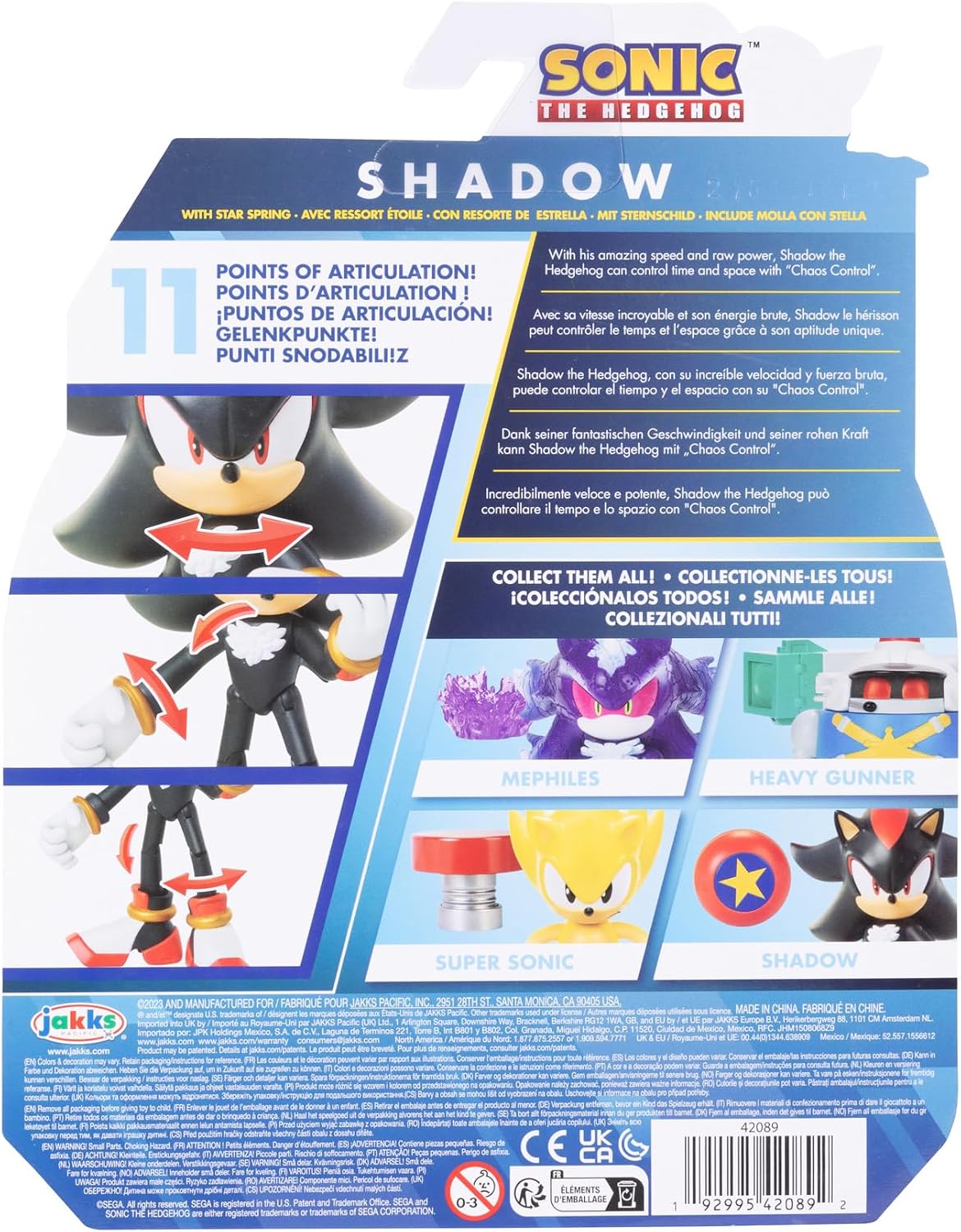 Jakks Pacific - Sega Sonic The Hedgehog Figura Articulada Modern Shadow de 4″ con Accesorio Star Spring – Colección Oficial Sonic para Fans y Niños 3+ Años