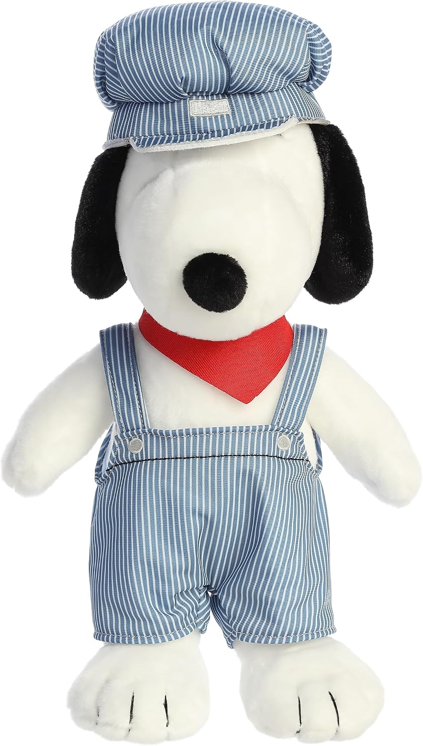 Aurora Adorable Peanuts Train Engineer Snoopy Peluche - Juguetes con Licencia Oficial para Todos los Fans de Snoopy - Regalo nostálgico para Adultos y Celebraciones de cumpleaños, 14 Pulgadas