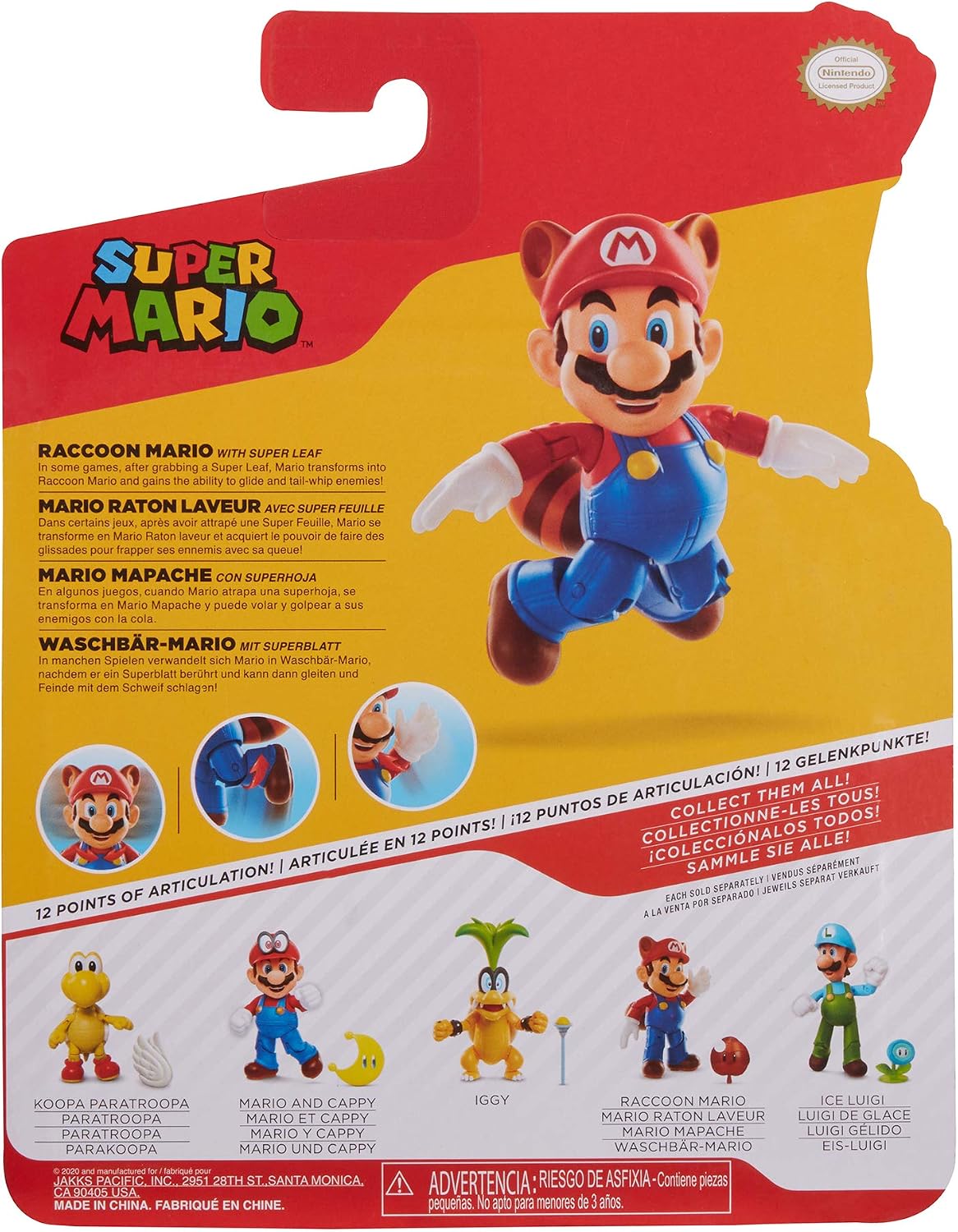 SUPER MARIO Figura de acción articulada de Mapache Mario de 4 Pulgadas