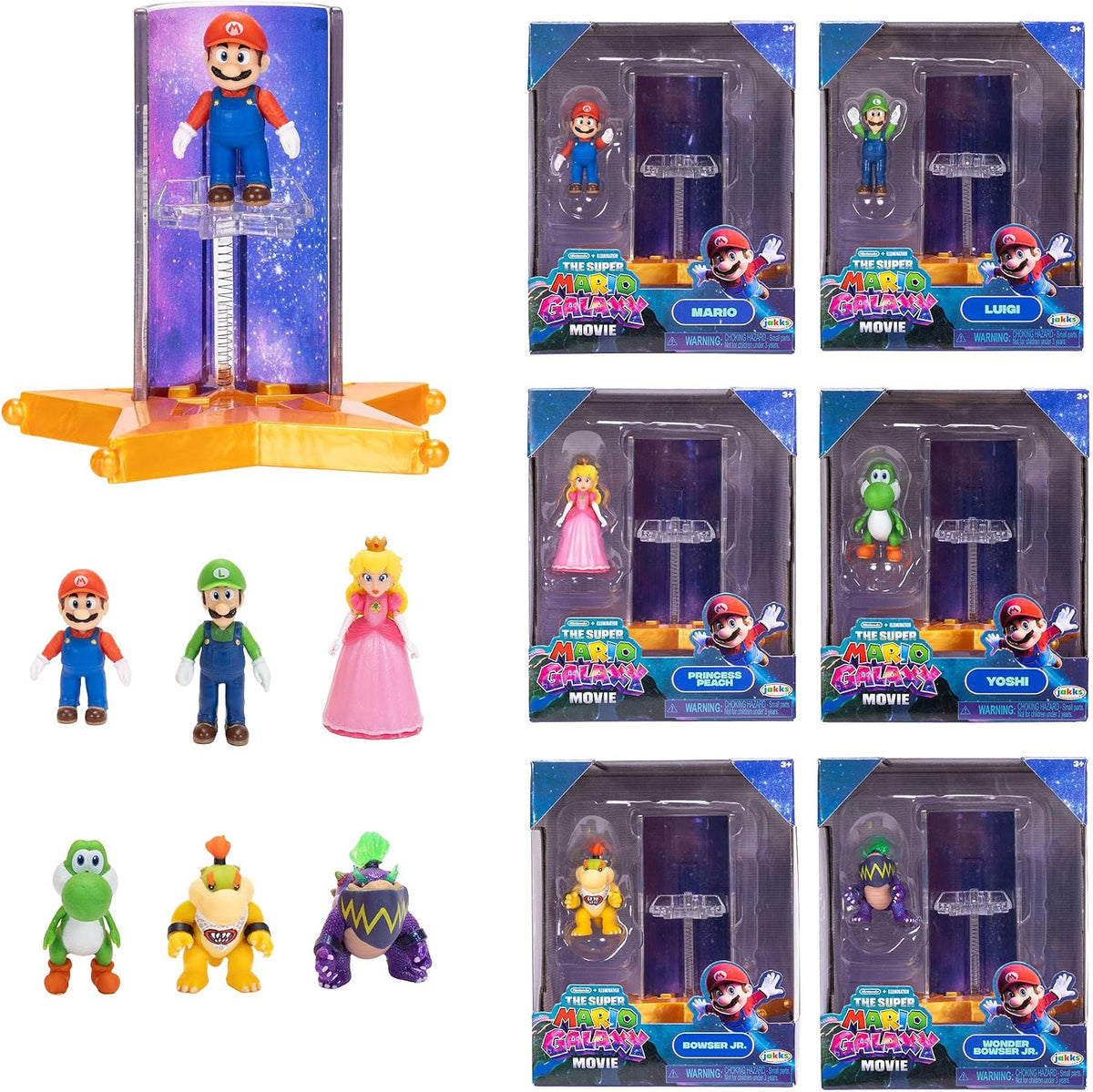 Jakks Pacific Set de Minifiguras The Super Mario Galaxy, 6 Figuras con Lanzador de Estrellas