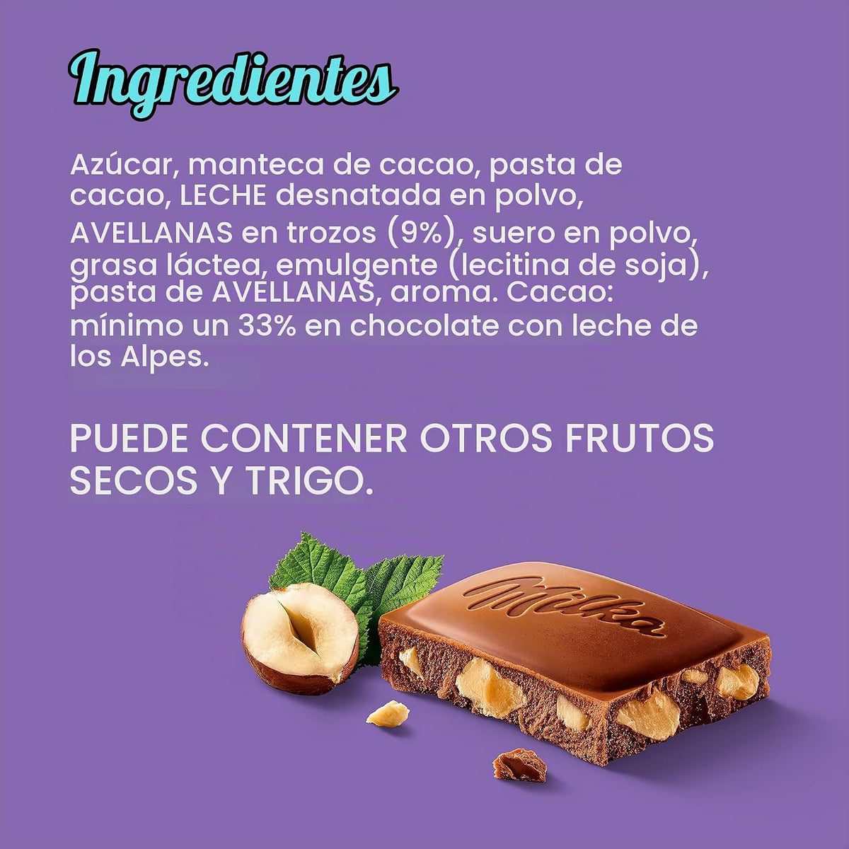 Milka Barra de Chocolate Nueces y Leche, Marrón, 100 g