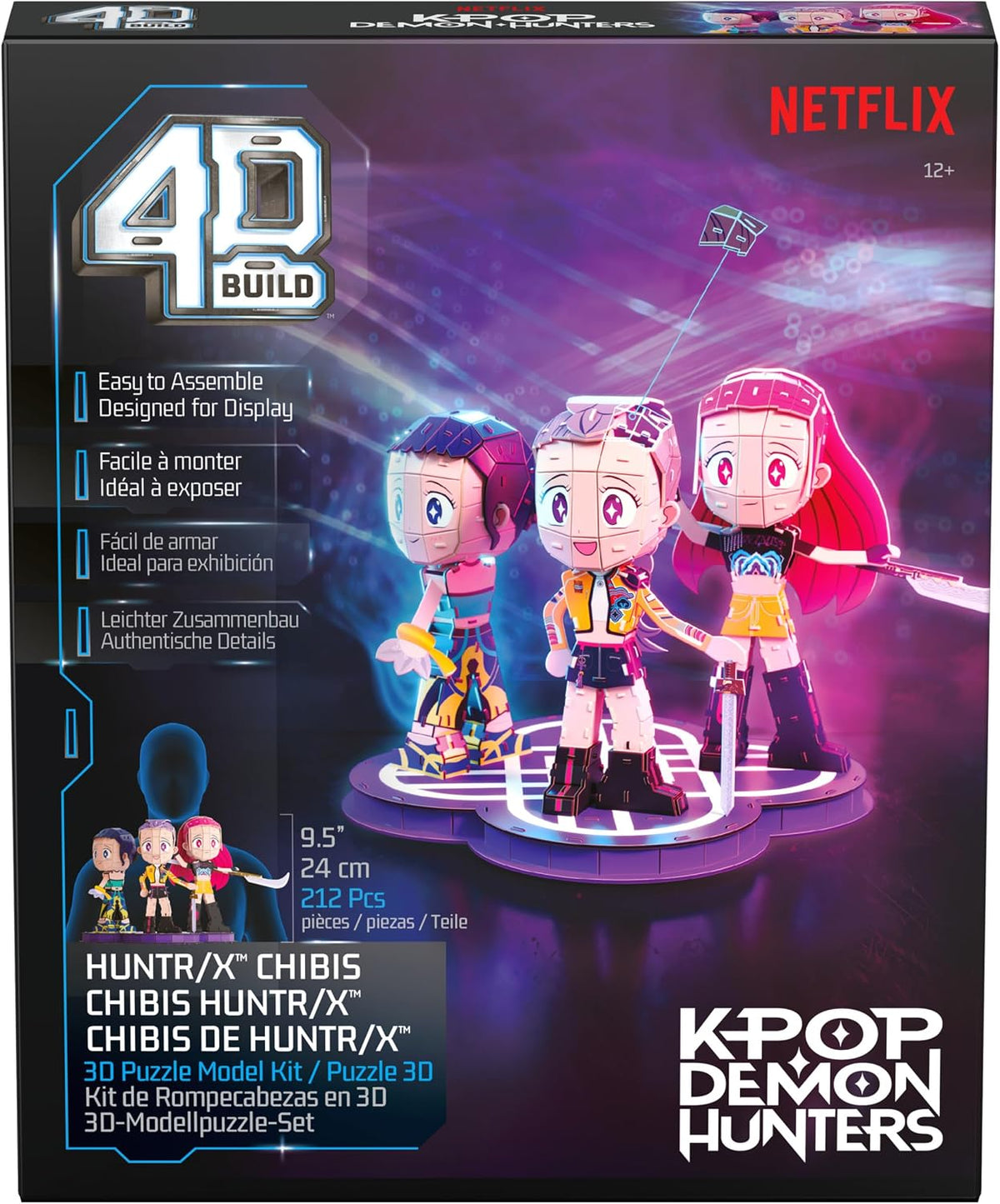 4D Build, KPOP Demon Hunters HUNTR/X Chibi 3D Puzzle, Rumi, Zoey & Mira with HUNTR/X Logo, KPOP Demon Hunters Collectible Model Kit, Desk Décor & Display Piece for Fans, 168 Pieces, for Ages 12 & Up