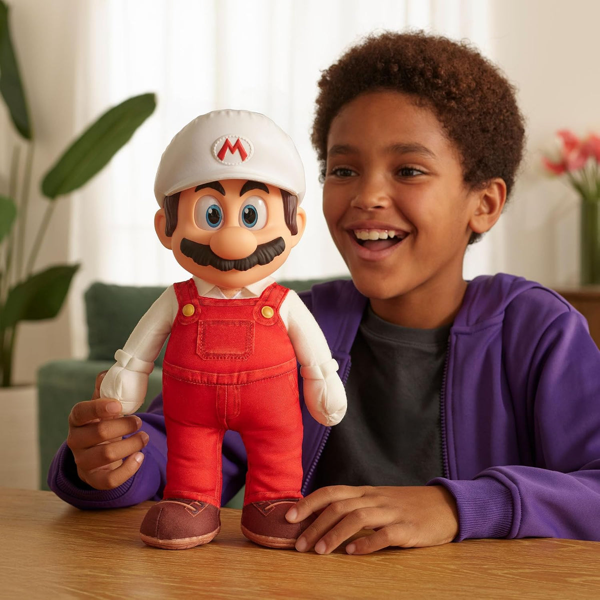 Jakks Pacific Super Mario Galaxy Movie Peluche Fire Mario Articulable 14 Pulgadas con Ojos Acrílicos, Edición Coleccionable, +3 Años