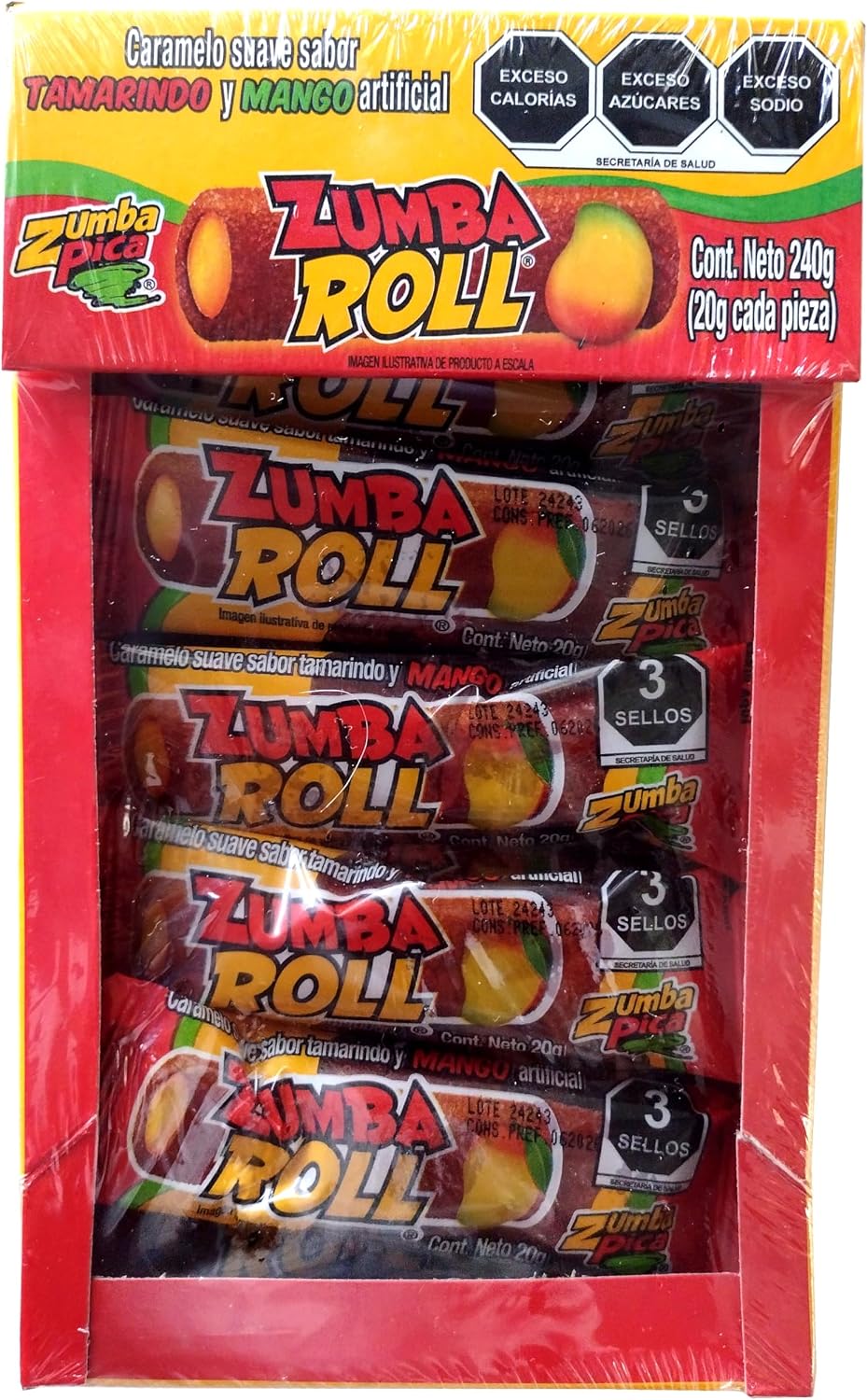 Zumba Pica Zumba Roll Mango - Caramelo suave sabor tamarindo y mango artificial - 12 piezas - 240 g