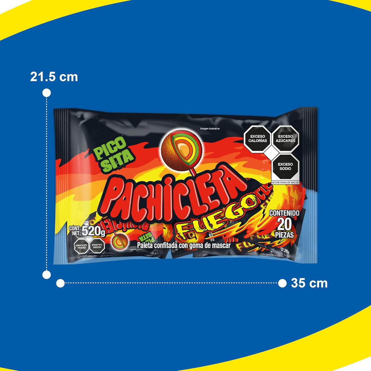 CUANDA PACHICLETA FUEGO | Paleta Enchilada con Goma de Mascar | 4 Capas de Sabores y Chilito | Acidita | Picosita | Contenido 1 bolsa con 20 pz