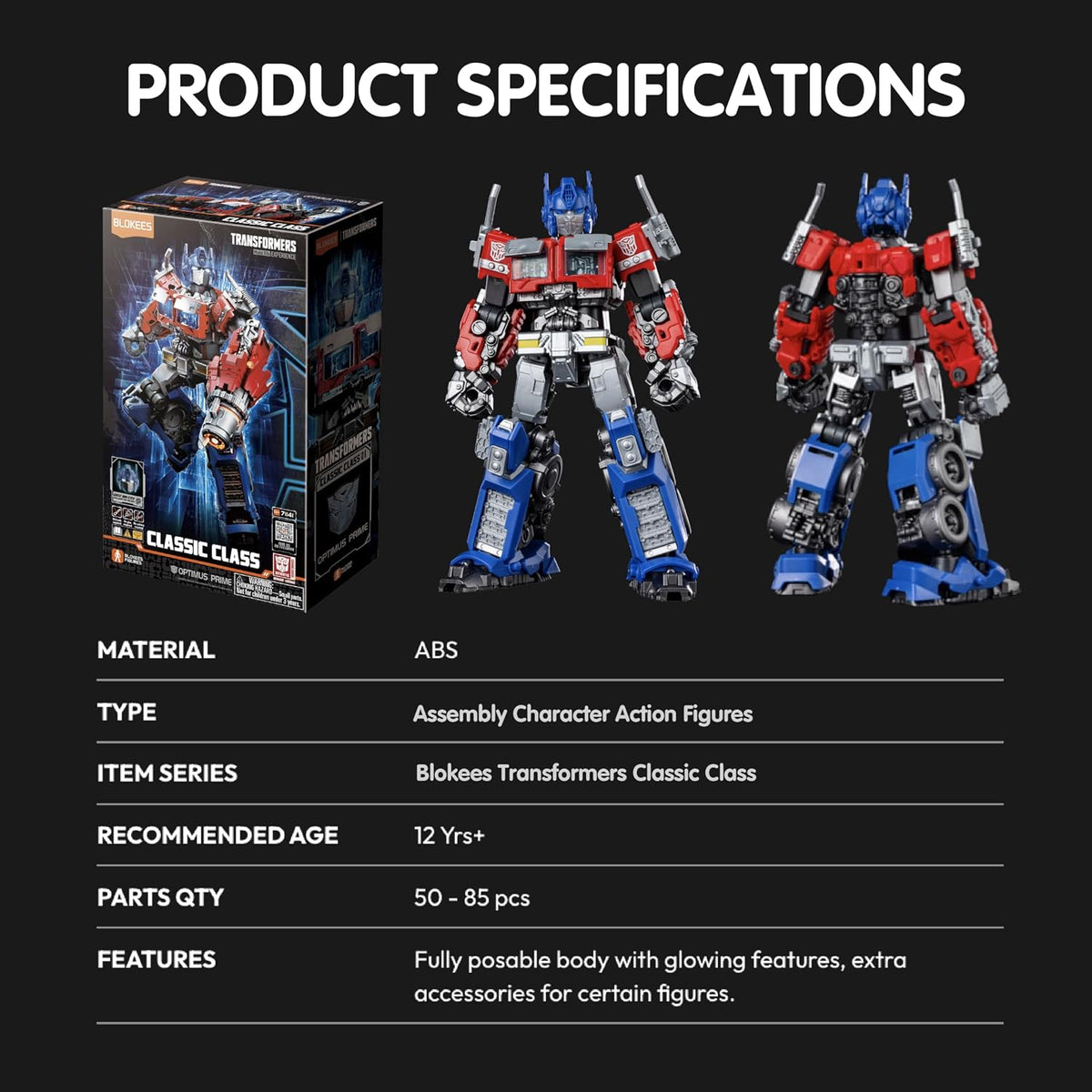 BLOKEES Figures Transformers Classic Class - Kit de Modelo sin conversión Optimus Prime Figura de acción Coleccionable, Regalo de construcción para niños, para niños de 12 años en adelante