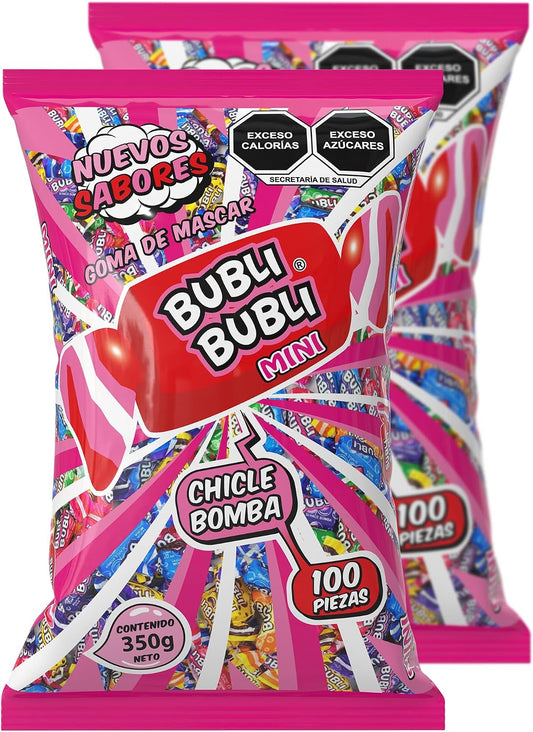 Bubli Bubli Mini | 2 Pack | Goma de Mascar Suave | Sabores Frutales | 350g | Chicle sabor Frutas | 100 pz c/u