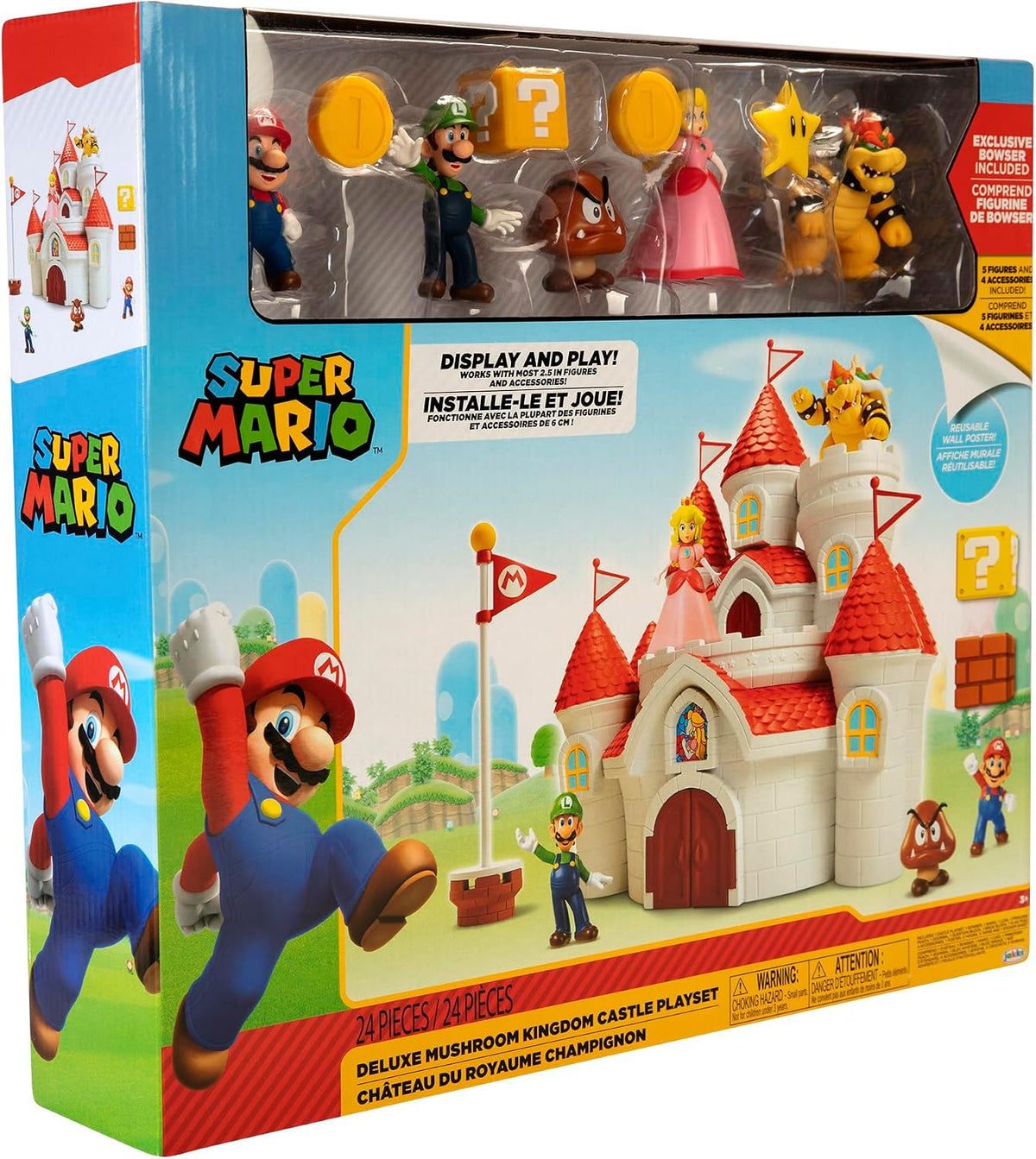 Nintendo Super Mario Deluxe Mushroom Kingdom Castle Playset with 5 2.5" Articulated Action Figures & 4 Accessories (Includes Mario, Luigi, Princess Peach, Bowser)