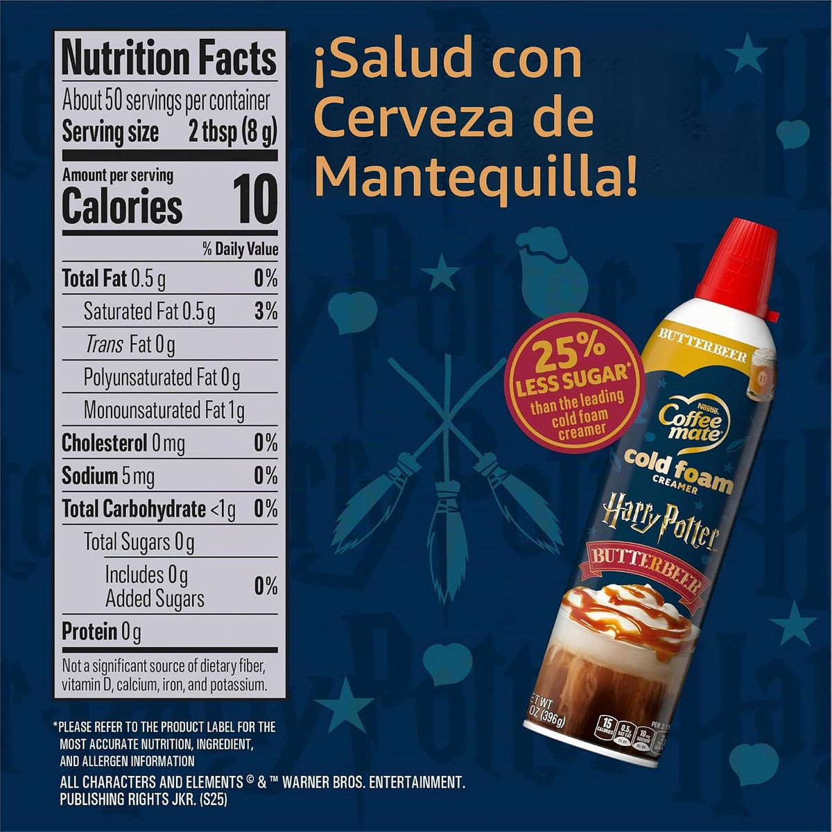 Coffee Mate Harry Potter Butterbeer - Crema de espuma fría con sabor a cerveza, sin gluten, 14 onzas, 25% Menos Azúcar