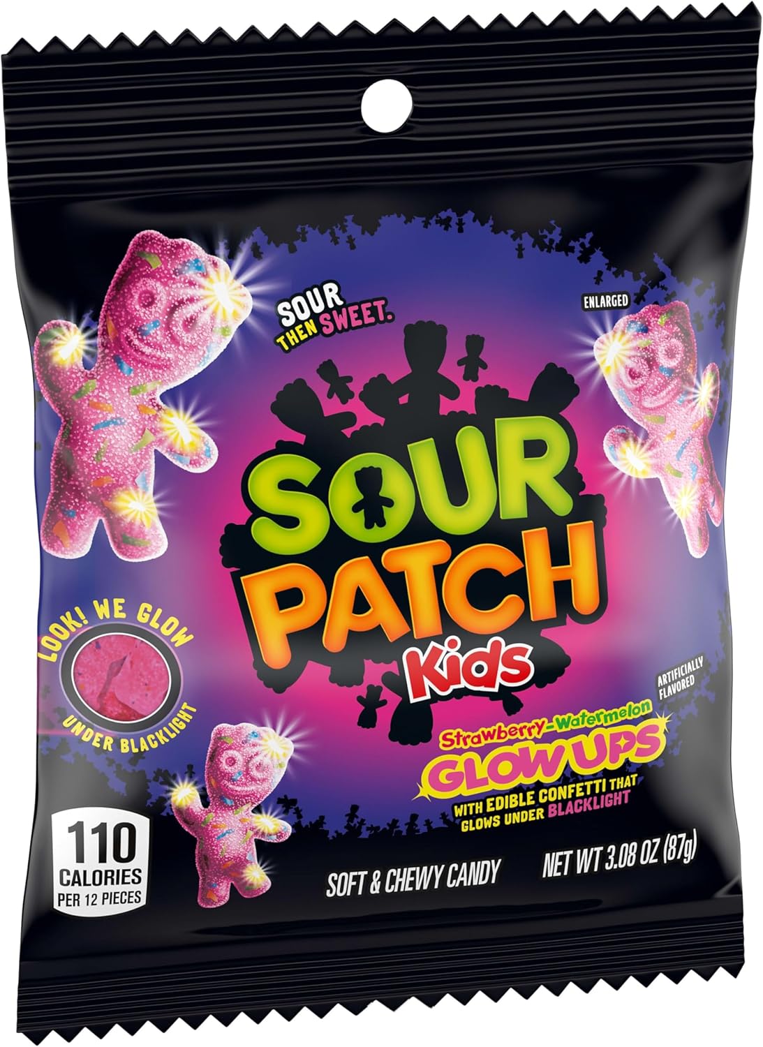 Sour Patch Kids Glow Ups Fresa Sand?a X 12 | Brilla Bajo la Luz Negra