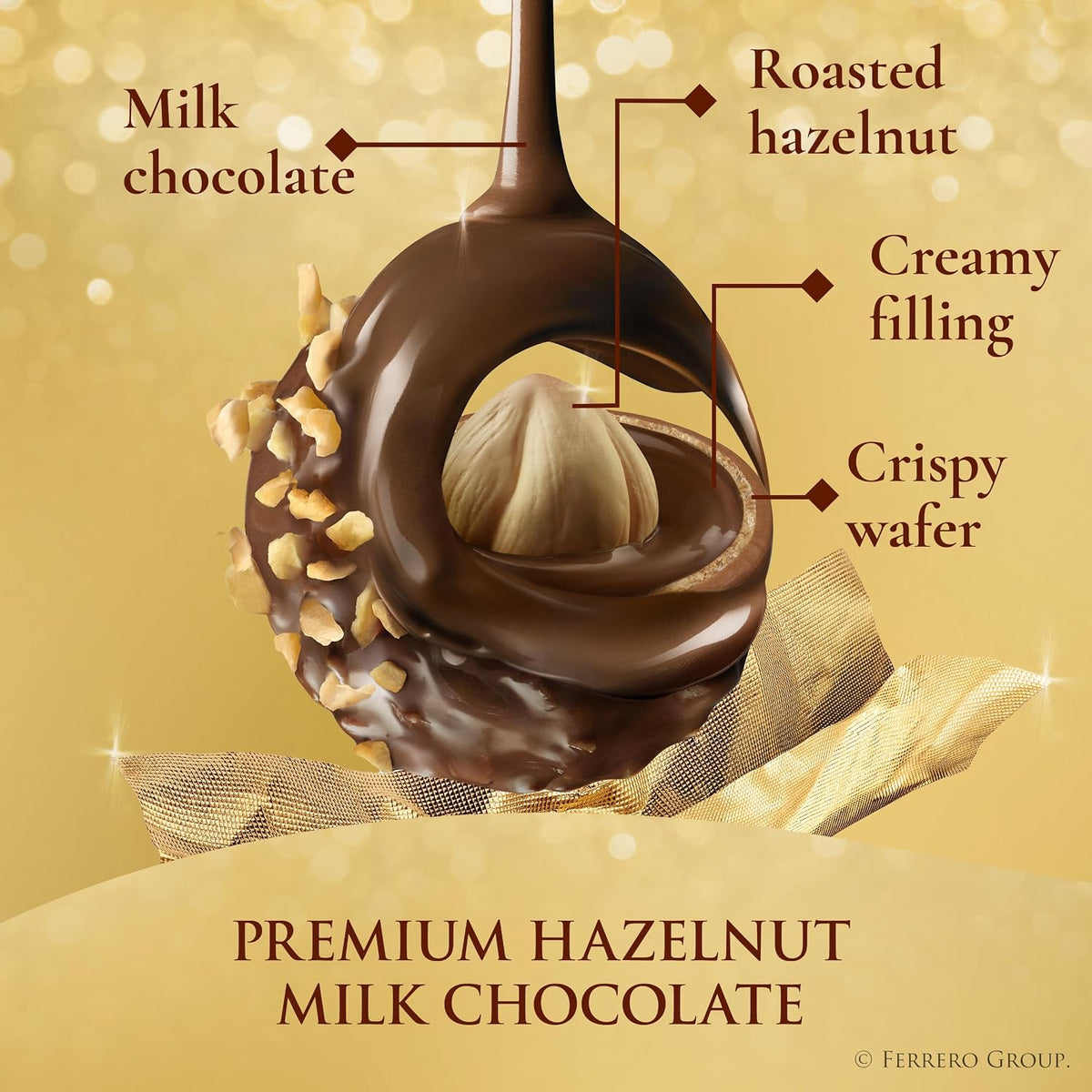 Ferrero Rocher chocolate con leche de avellana fina, 24 unidades, caja de regalo de chocolate y dulces, 10.5 oz