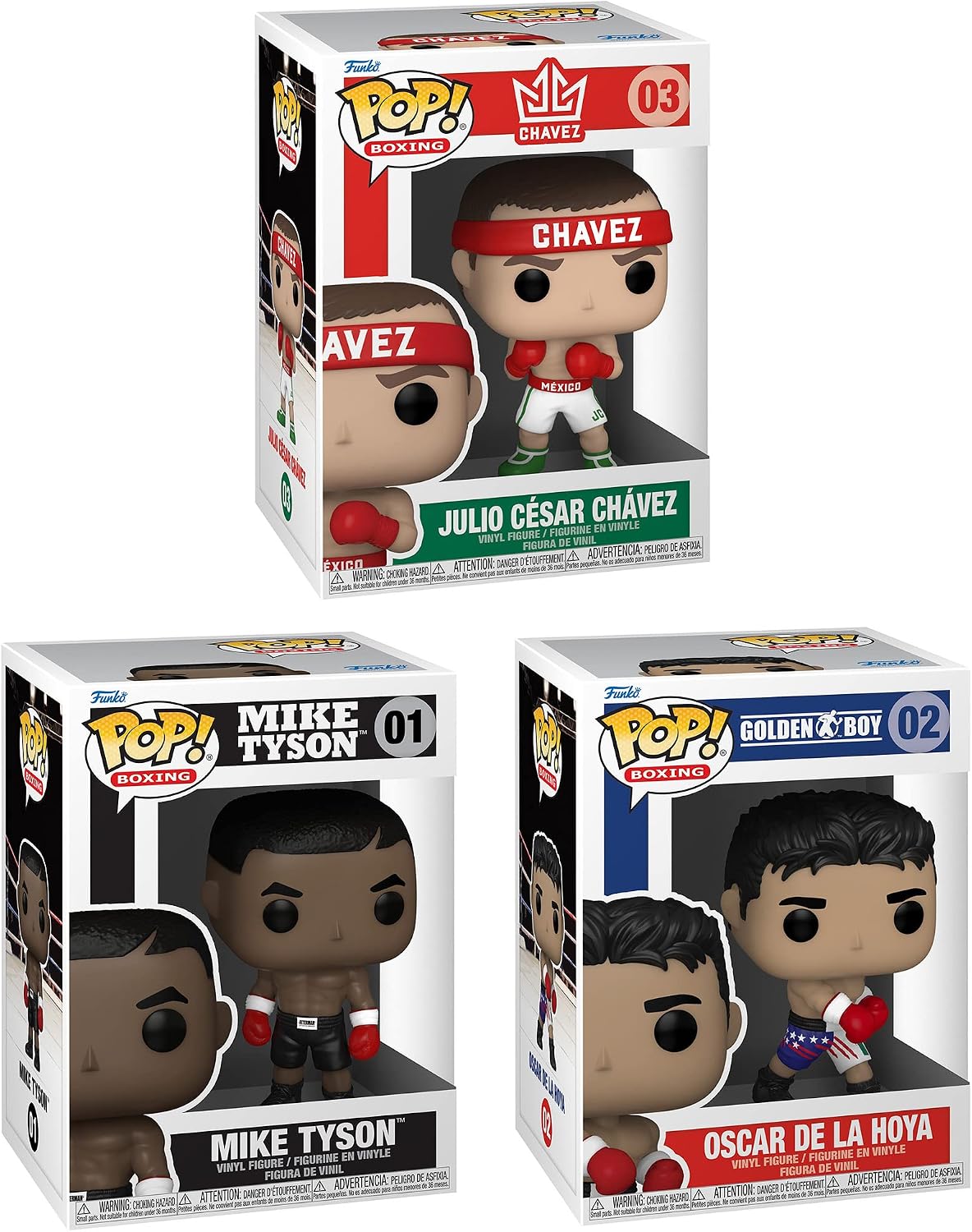 Funko Boxing: Pop! Boxing Legends Collectors Set - Julio César Chávez, Mike Tyson, Oscar De La Hoya, Multicolor
