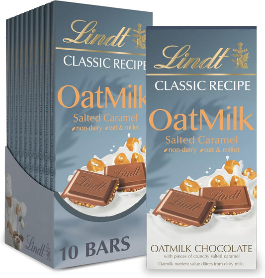 Lindt CLASSIC RECIPE Non-Dairy OatMilk Salted Caramel Chocolate Candy Bar, 3.5 oz. (10 Pack)