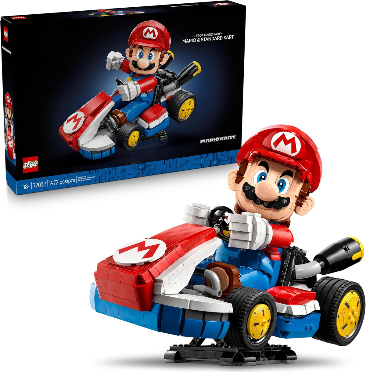 LEGO Super Mario : Mario Kart : Mario y Kart estándar Regalo Coleccionable para Adultos, Figura para Construir Nintendo, Modelo de Exhibición del Icónico Vehículo para Fans 72037
