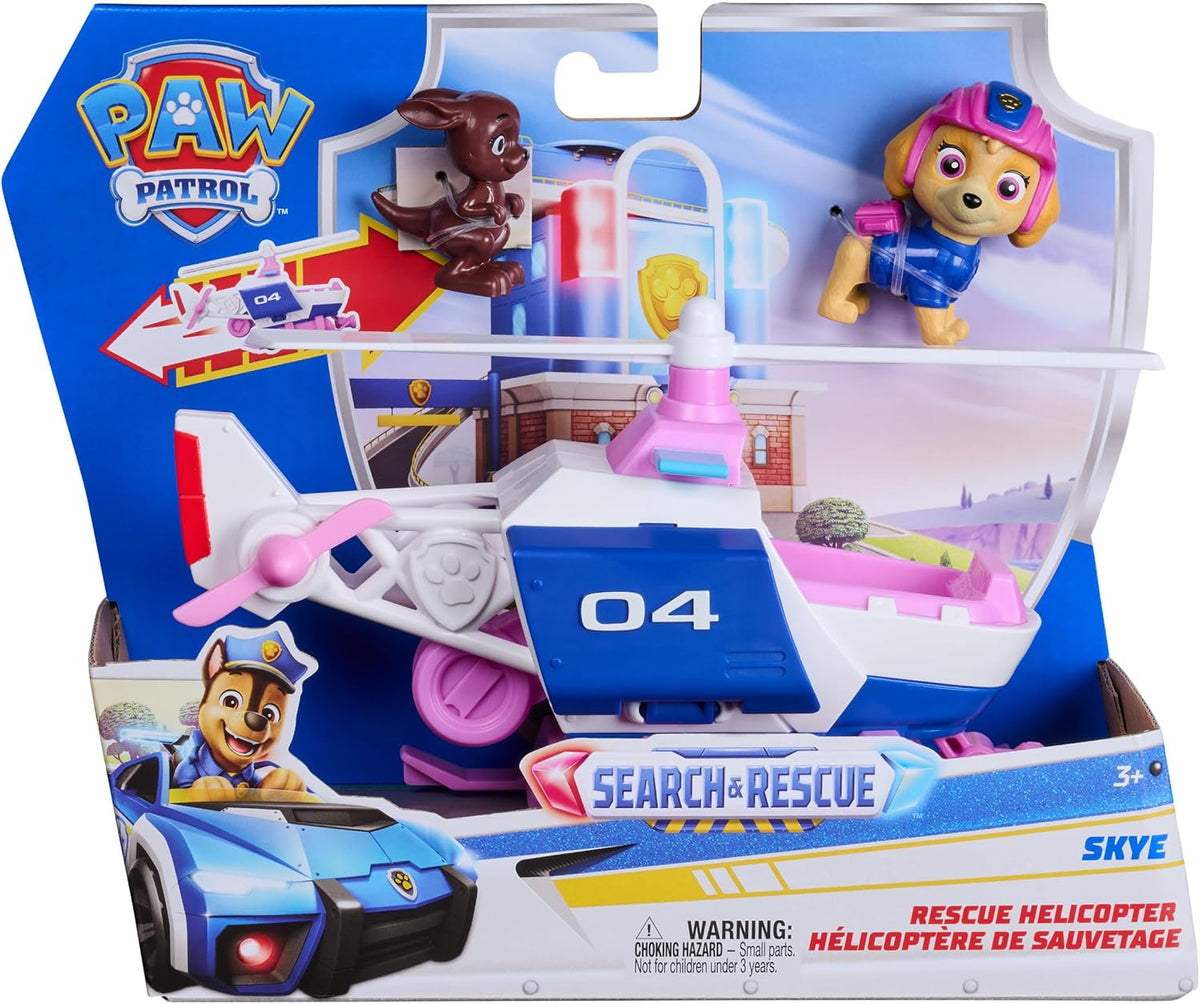 Paw Patrol: Search & Rescue, helicóptero de Rescate de Skye con 2 Figuras, helicóptero de Juguete heroico con función de propulsión, Juguetes para niños y niñas a Partir de 3 años