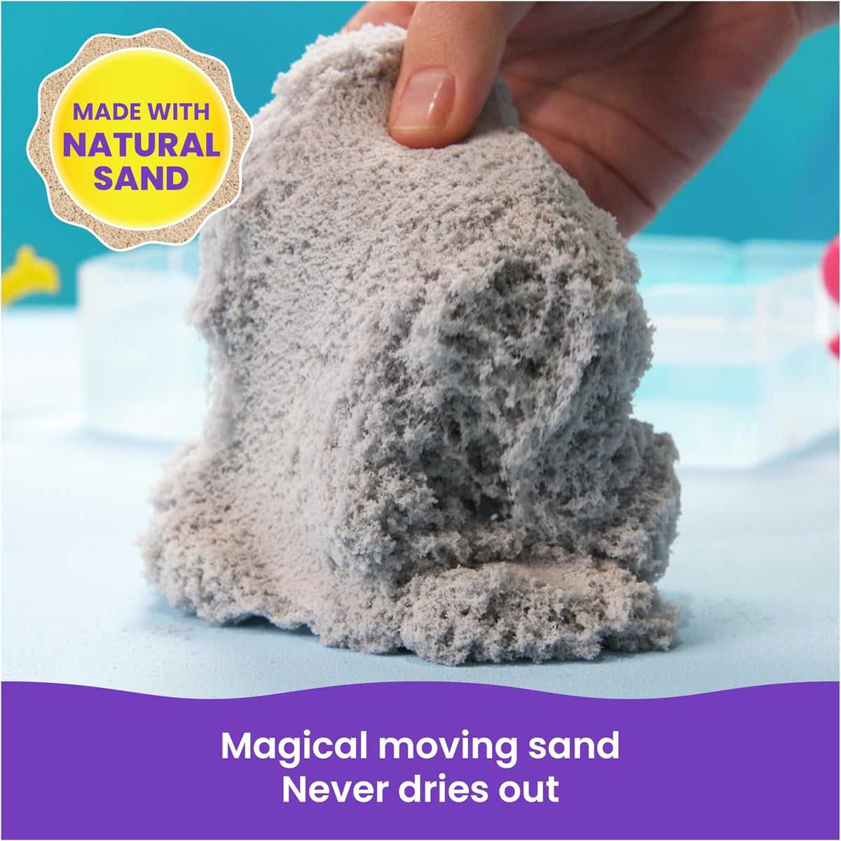 Kinetic Sand, Estuche básico Splash con 113 g de arena de juego que cambia de color, 3 herramientas y moldes, almacenamiento reutilizable, juguetes sensoriales para niños y niñas a partir de 3 años