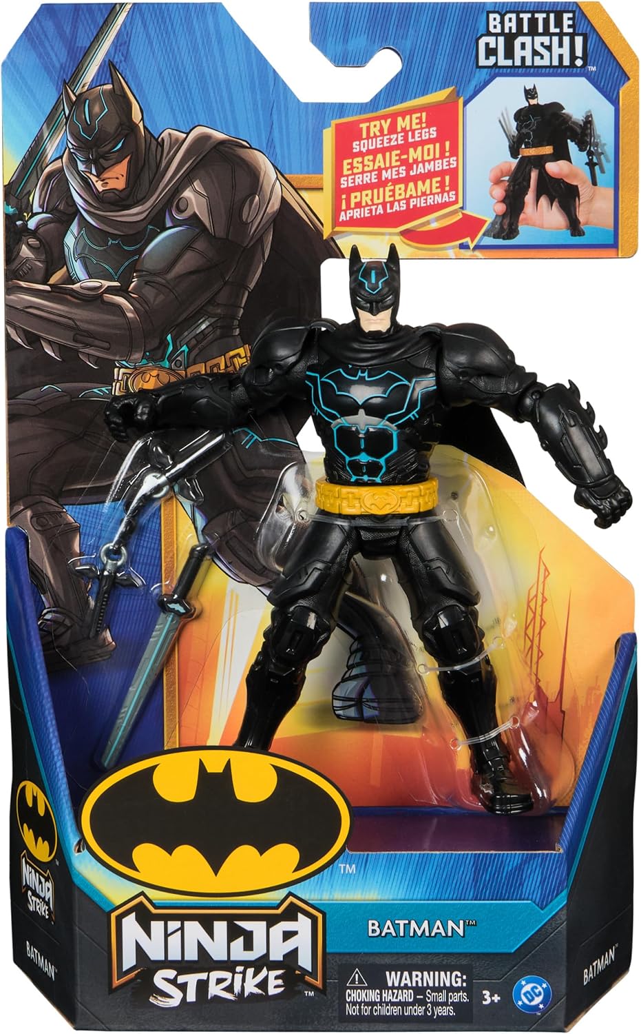 BATMAN DC Comics, Battle Clash, Figura de acción Ninja Strike de 15 cm con 2 Accesorios Ninja, Juguetes de superhéroes para niños y niñas a Partir de 3 años