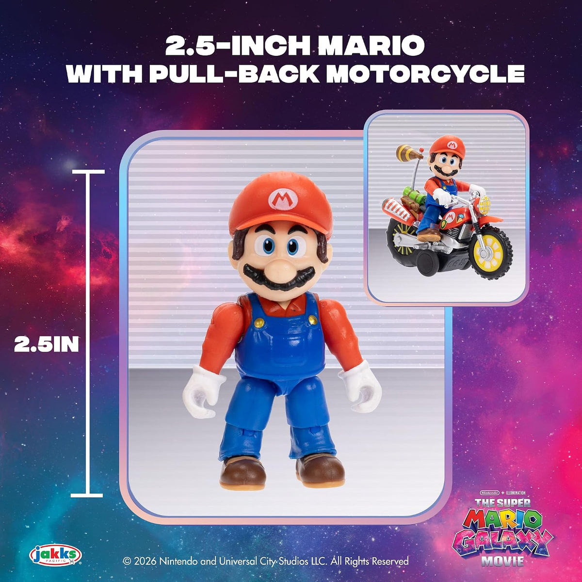 The Super Mario Galaxy Movie – Figura de 2.5 Pulgadas con Motocicleta de Retroceso – Mario, the Super Mario BROS. MOVIE, TOY_FIGURE, Plástico, Jakks Pacific