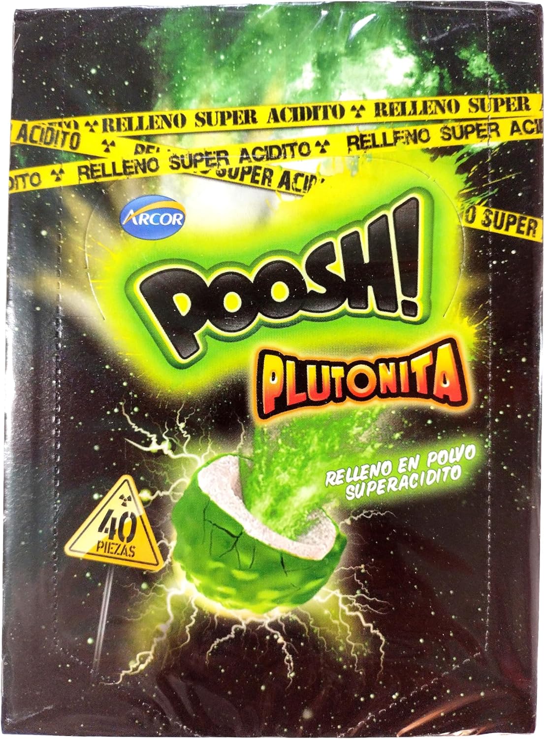 Arcor Poosh! Plutonita - Chicle globo con relleno ácido en polvo, sabor fresa y naranja - 40 piezas - 160 g