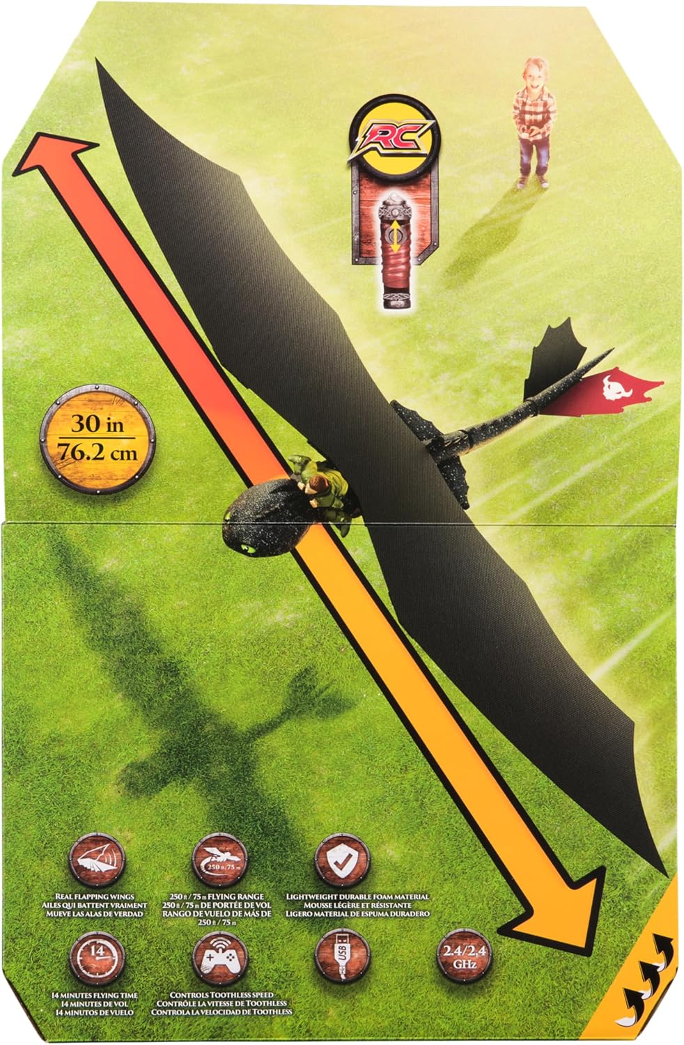 DreamWorks Dragons, como Entrenar a tu Dragon, Chimuelo Volador por Control Remoto con alas Que aletean y Cola Ajustable, Juguetes de Dragones para niños a Partir de 4 años