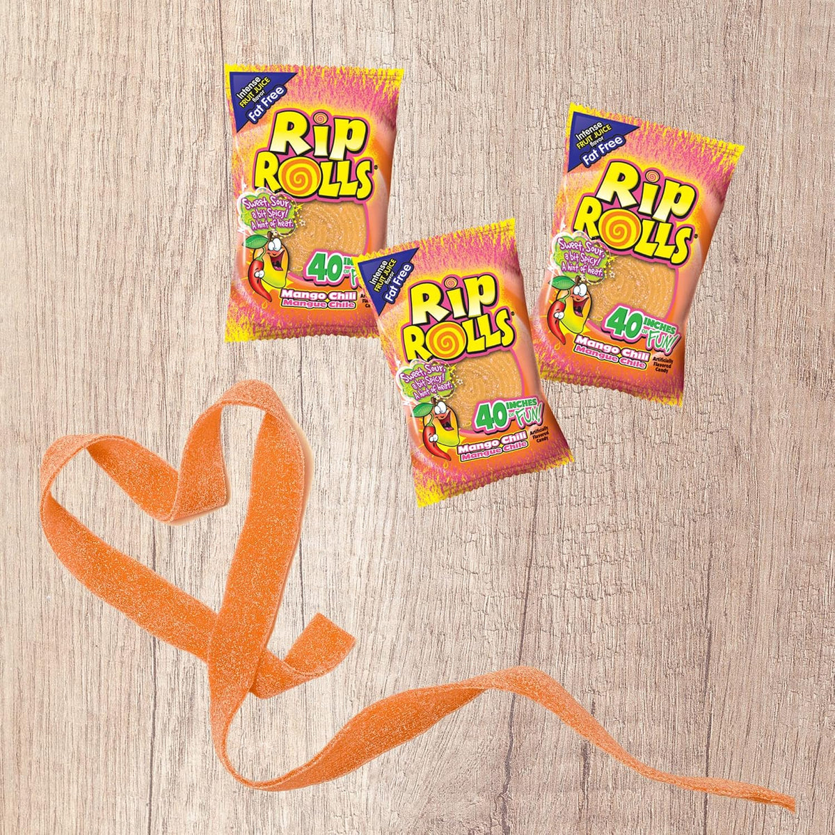 Needzo Rip Rolls Caramelo De Regaliz Con Sabor A Chile Y Mango, Caramelos Masticables Sin Grasa, Cinturones Gomosos Dulces Y Picantes, Refrigerios De Viaje Por Carretera, Paquete De 3