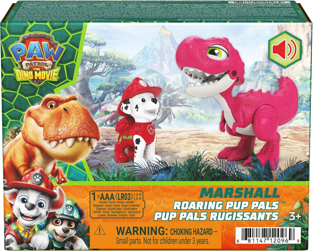 Paw Patrol: The Dino Movie Incluye Juguete de Dinosaurio articulado Tomatito de 10,1 cm con Sonidos y Figura de acción de Marshall, Juguetes para niños y niñas preescolares, a Partir de 3 años