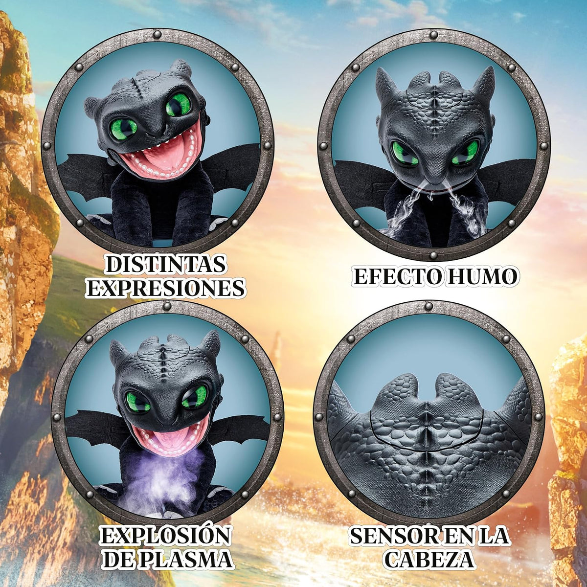 Famosa Chimuelo Puppetronic Real FX Cómo Entrenar a tu dragón, marioneta electrónica de 30 cm, +50 reacciones y Sonidos, Efectos de Humo y Fuego (RE00000)