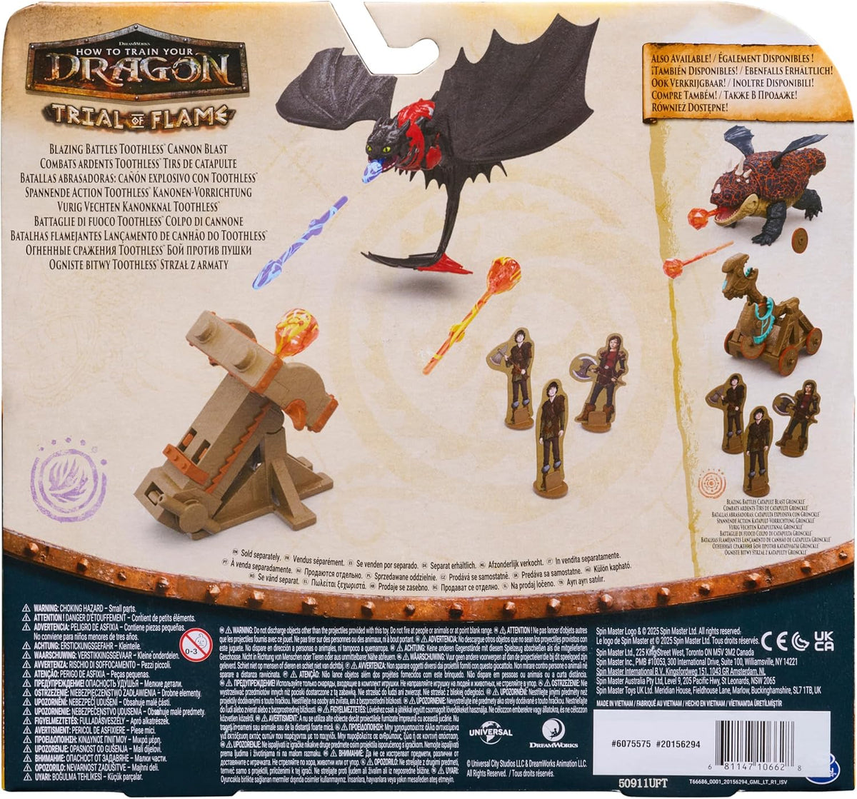 DreamWorks Dragons, Prueba de Fuego, Blazing Battles Toothless Cannon Blast Playset, Playset de Figura de dragón con 3 Figuras de Vikingo de cartón para Mayores de 4 años
