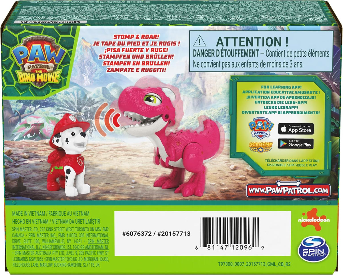 Paw Patrol: The Dino Movie Incluye Juguete de Dinosaurio articulado Tomatito de 10,1 cm con Sonidos y Figura de acción de Marshall, Juguetes para niños y niñas preescolares, a Partir de 3 años