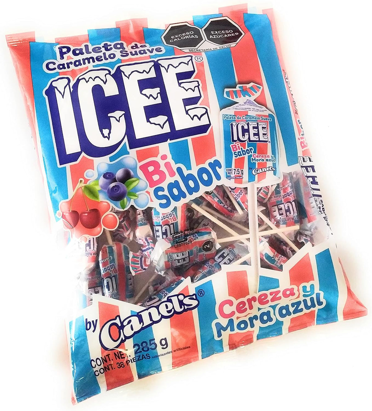 Canel´s Paletas de caramelo suave ICEE bisabor (cerezas & mora azul) by Canel´s. Bolsa de 285gr.