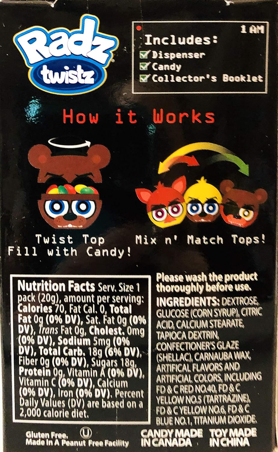 Radz Twistz Five Nights at Freddys 3 en 1 Candy + dispensador + folleto (póster) Carácter de Freddy