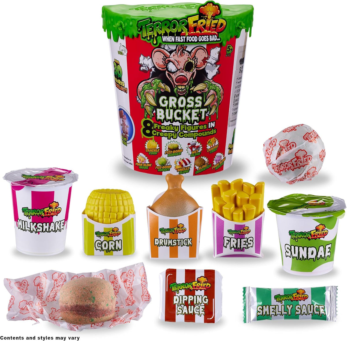 Terror Fried Cubeta 8 Pack Barf Bucket Coleccionable Set de Juego Terrorífico para Niños Original de Bandai