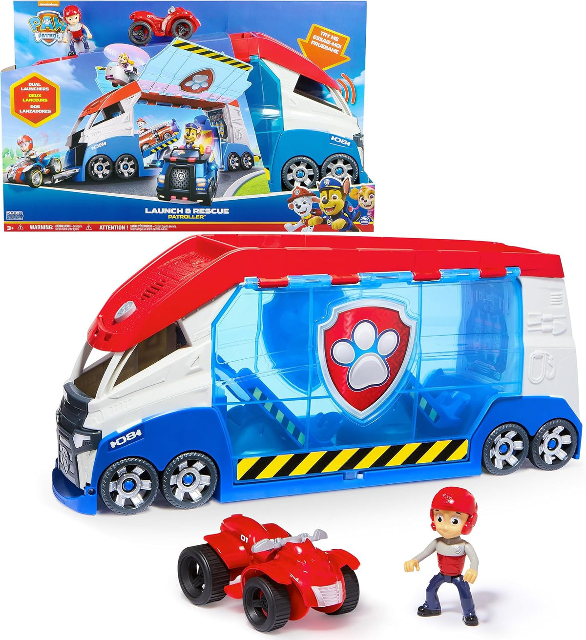 Paw Patrol, Paw Patroller transformable con lanzadores de vehículos, Luces y Sonidos, Figura de acción de Ryder y Coche Todoterreno de Juguete, Juguetes para niños y niñas a Partir de 3 años