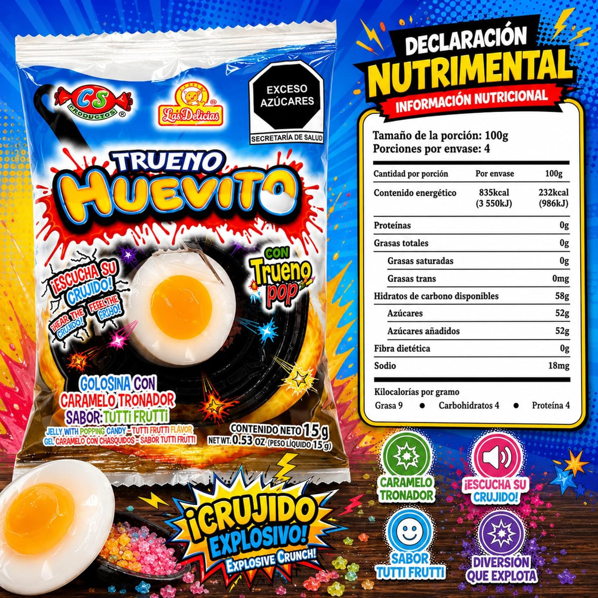 TRUENO HUEVITO Caramelo Tronador 24 Piezas LAS DELICIAS