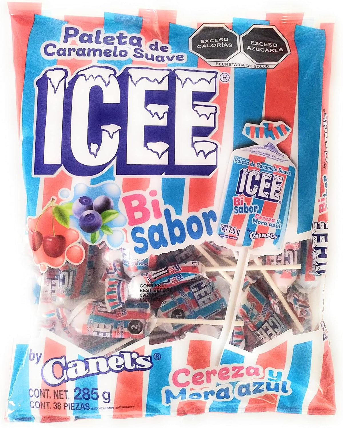 Canel´s Paletas de caramelo suave ICEE bisabor (cerezas & mora azul) by Canel´s. Bolsa de 285gr.