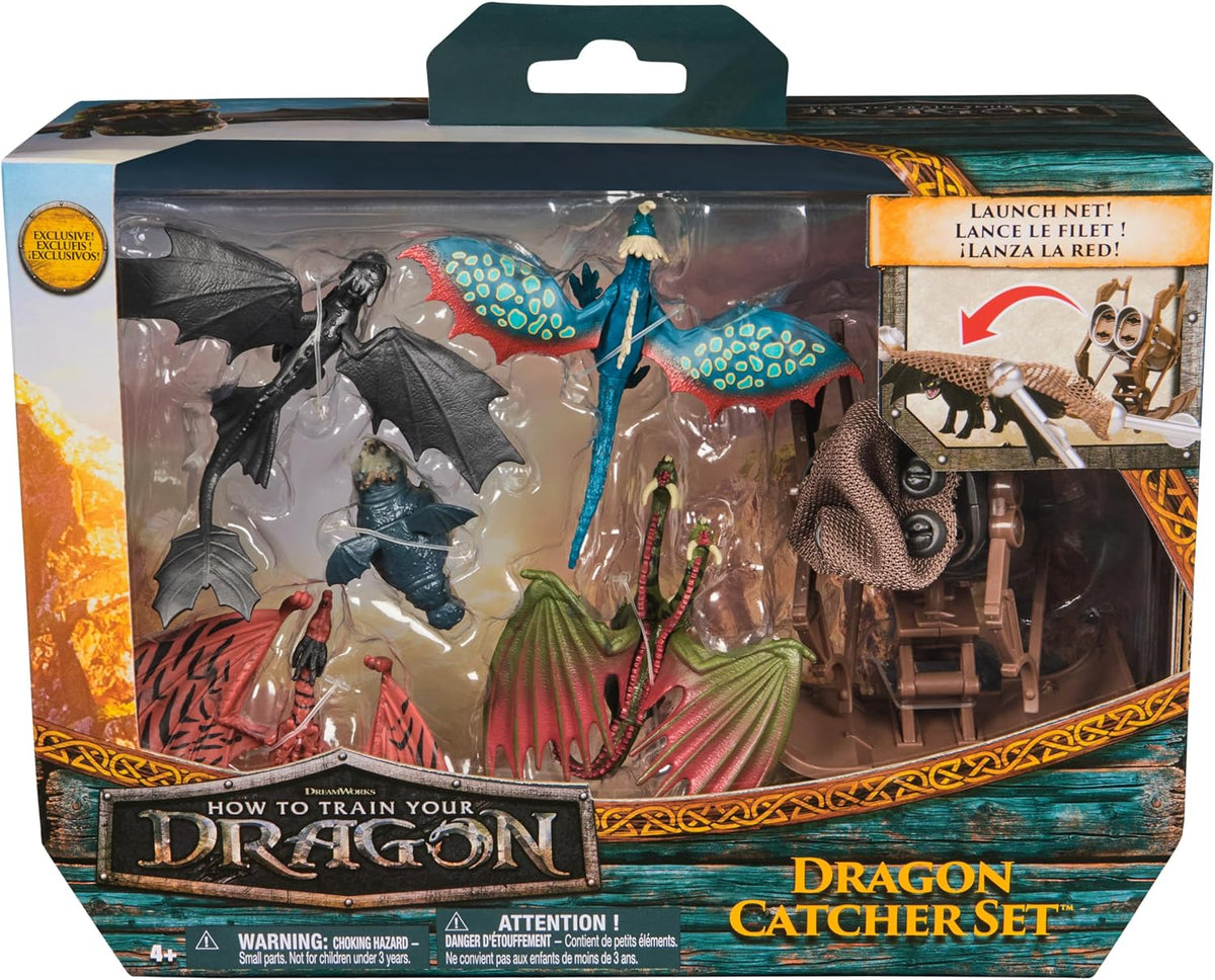 DreamWorks Dragons, How to Train Your Dragon, Set de Trampa para Dragones con 5 Dragones y Lanzador de boleadoras con Red de HIPO, Juguetes para niños y niñas a Partir de 4 años