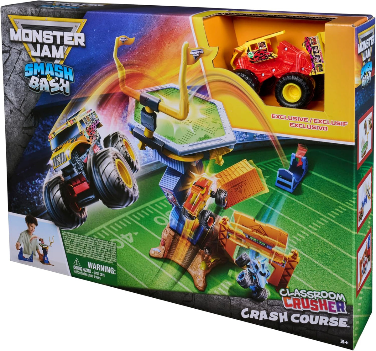 Pista Monster Jam Smash & Bash Crash Course con Lanzador, camioneta Monster Truck Exclusiva 1:64, Torre de obstáculos de 16 Pulgadas con trampolín, Juguete para niños y niñas de 3 años en adelante