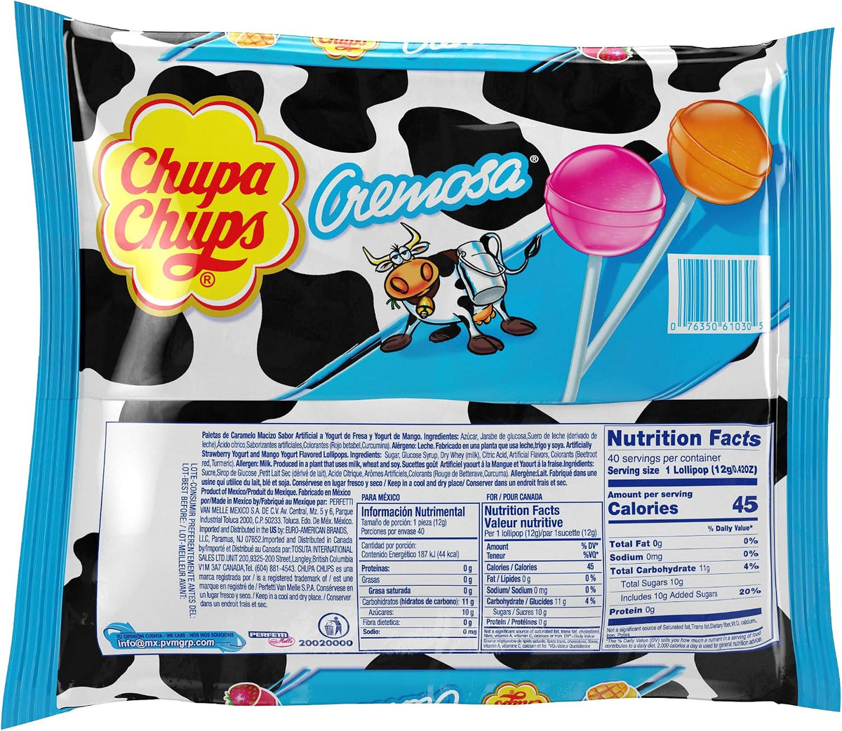 Chupa Chups Lollipops - Sabor a yogur (40 ct. Bolsa) sin grasa.