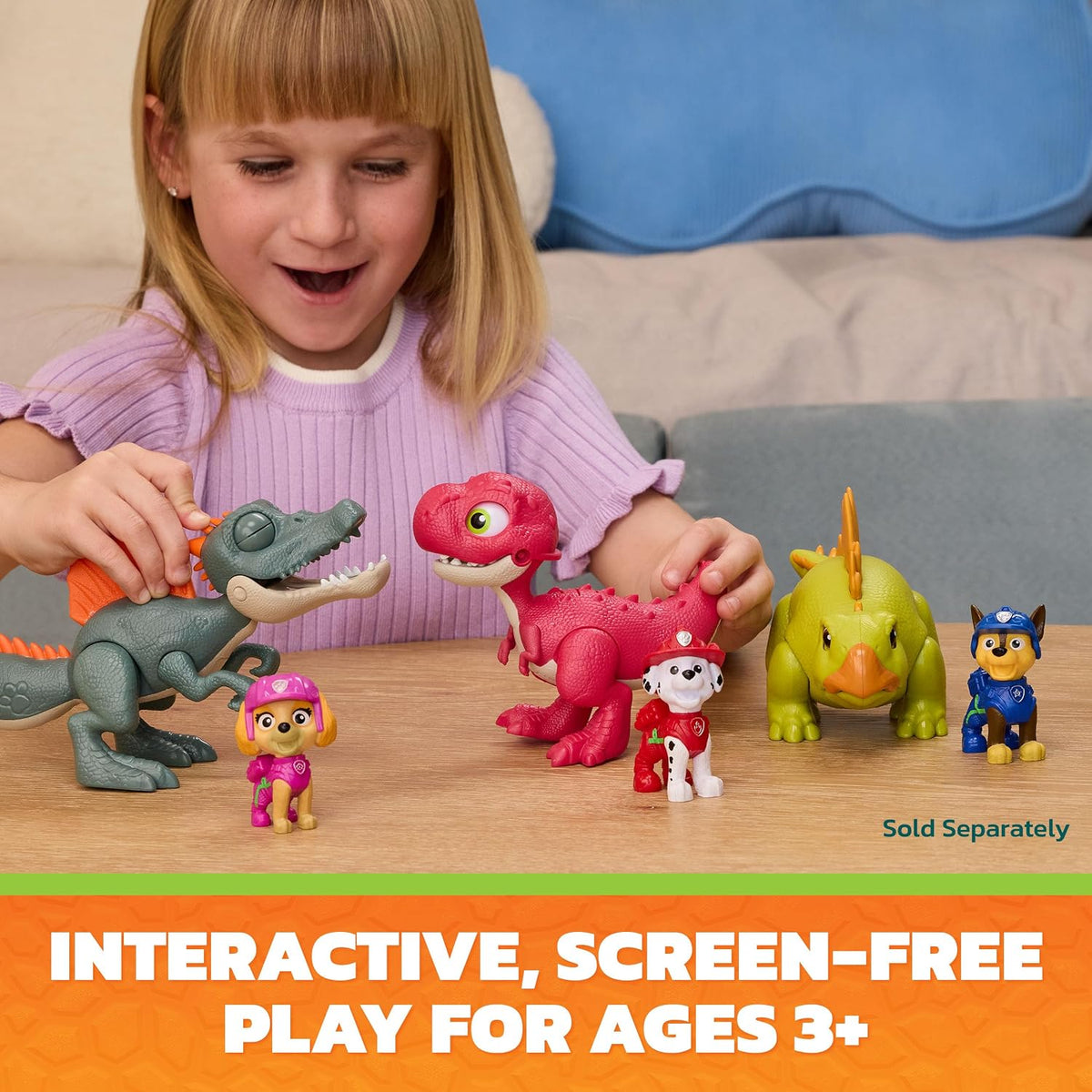 Paw Patrol: The Dino Movie Incluye Juguete de Dinosaurio articulado Tomatito de 10,1 cm con Sonidos y Figura de acción de Marshall, Juguetes para niños y niñas preescolares, a Partir de 3 años